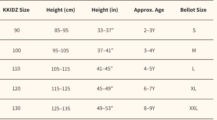 Bellot Size Chart